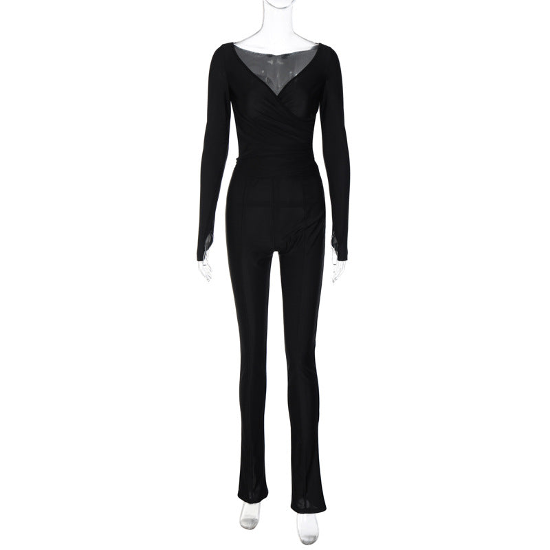 ’s Autumn V Neck Long Sleeve Top and Slimming Pants Set