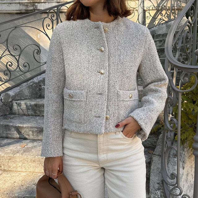 Taruxy Jacket for Winterwear Temperament Long Sleeve Cropped Cardigan Femme Winter Street Coat