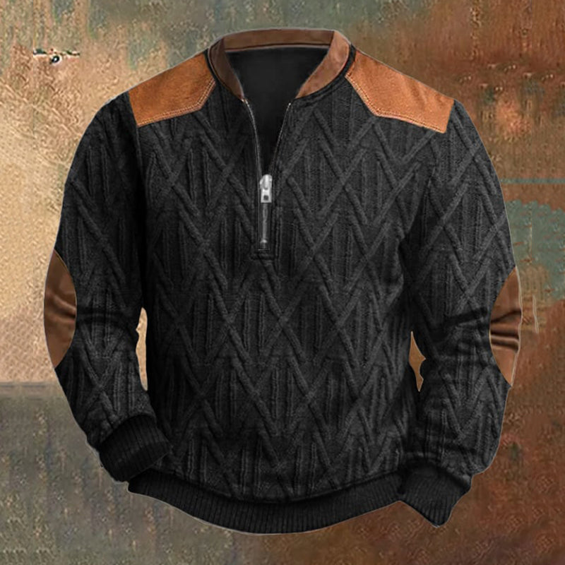 Men's Vintage Geometric Jacquard Stitching Knit Zip-Up Sweatshirt elevenforest