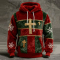 Comstylish Men's Christmas Cross Patchwork Art Print Plush Warm Hoodie