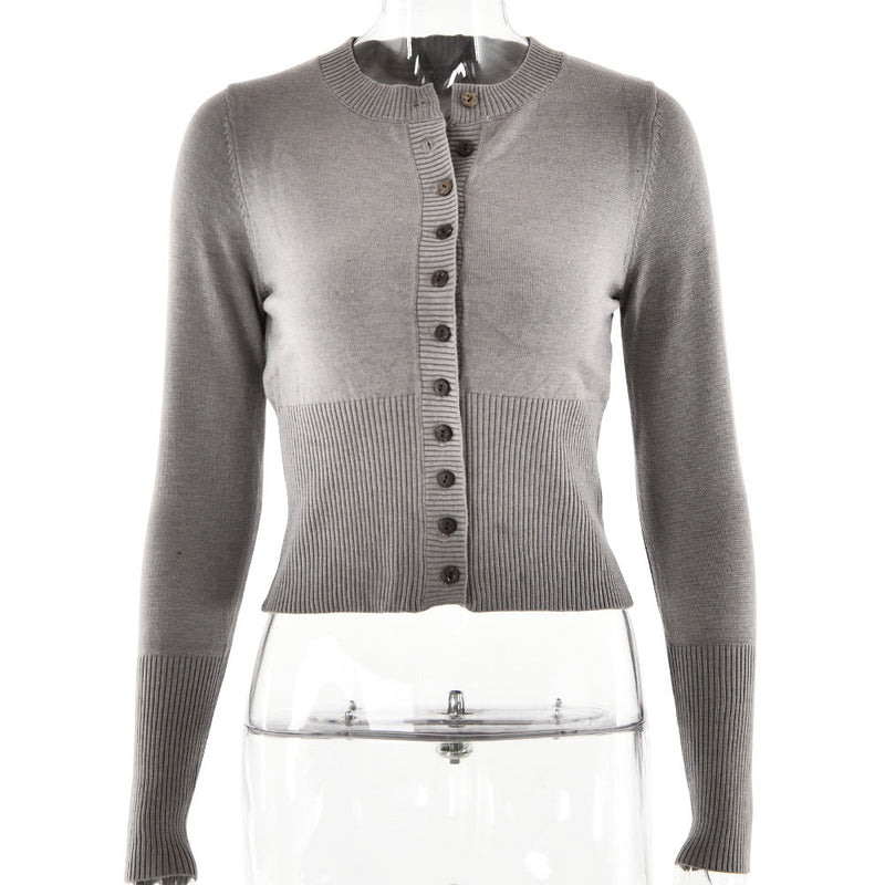 Winter Knitwear Trend Long Sleeve Slim Fit Round Neck Base Cardigan Top