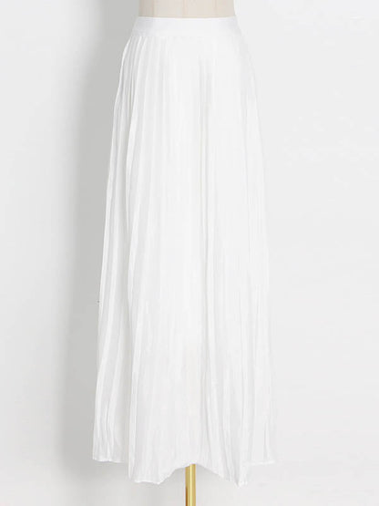 Original Sleeveless Irregularity Color High-neck T-shirt Top&pleated Skirt Bottom Two Pieces Set