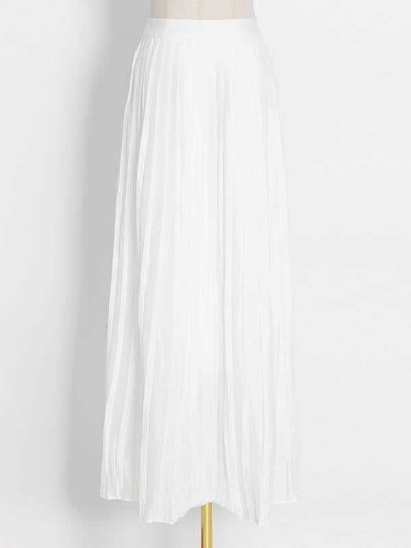 Original Sleeveless Irregularity Color High-neck T-shirt Top&pleated Skirt Bottom Two Pieces Set