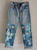 Comstylish Funny Animal Embroidered Print Jeans
