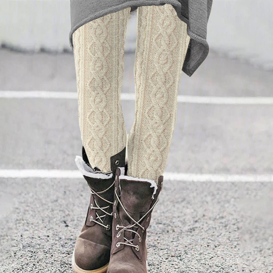 Vintage Pure Wool Pattern Cozy Knit Leggings elevenforest