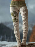 Vintage Tree Of Life Pattern Celtic Knit Cozy Leggings artswardrobe