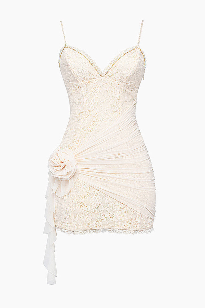 Lace 3d Backless Slip Mini Dress