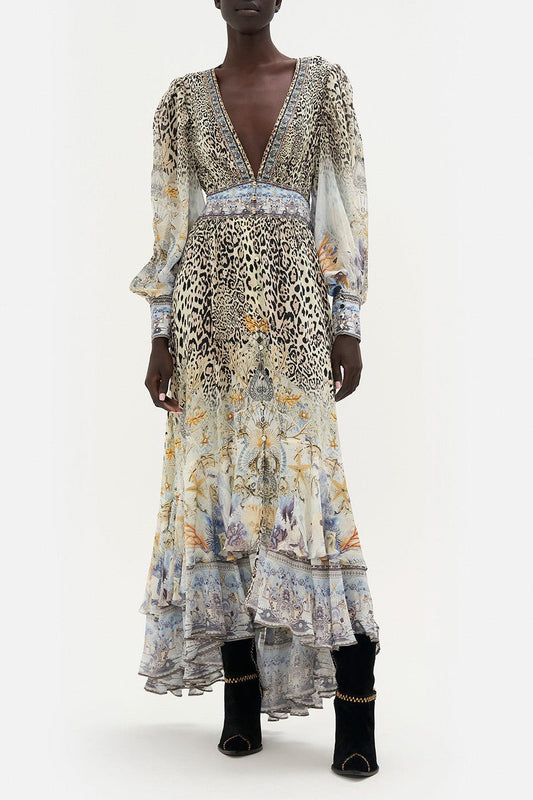 Chiffon Leopard Print V-neck Maxi Dress