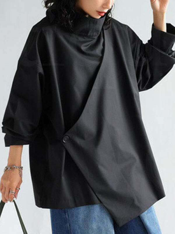 Long Sleeves Loose Color High Neck T-shirts Tops
