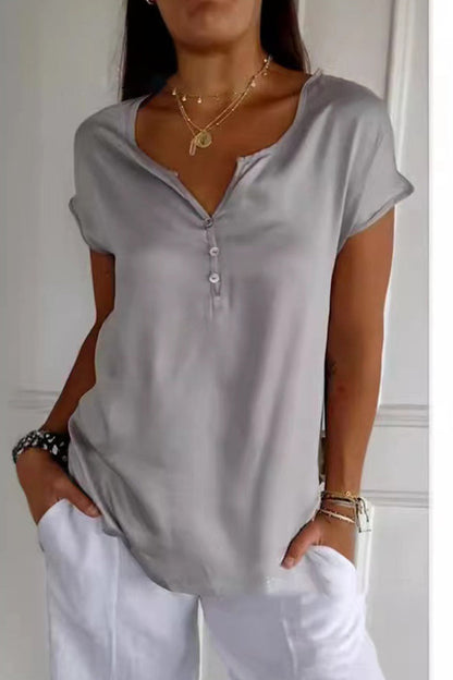 Daily Color Buttons V Neck T-shirts