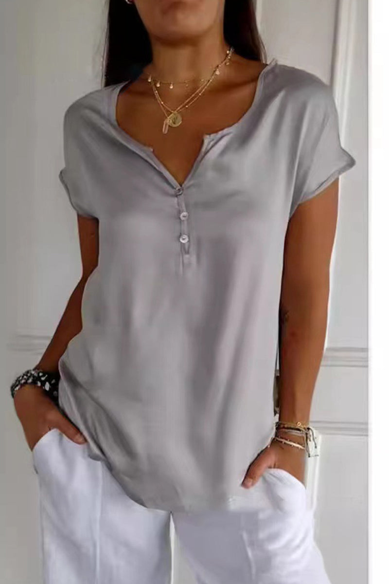 Daily Color Buttons V Neck T-shirts
