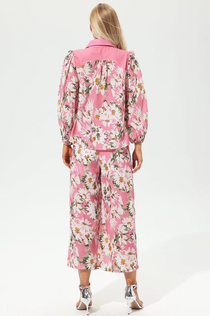 Puff Sleeve Lapel Wide Leg Pants Suit