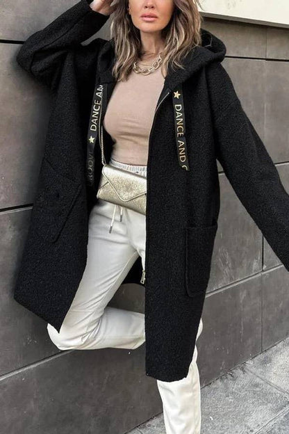 Fall Dreaming Animal Print Zipper Pocket Loose Hooded Midi Coat