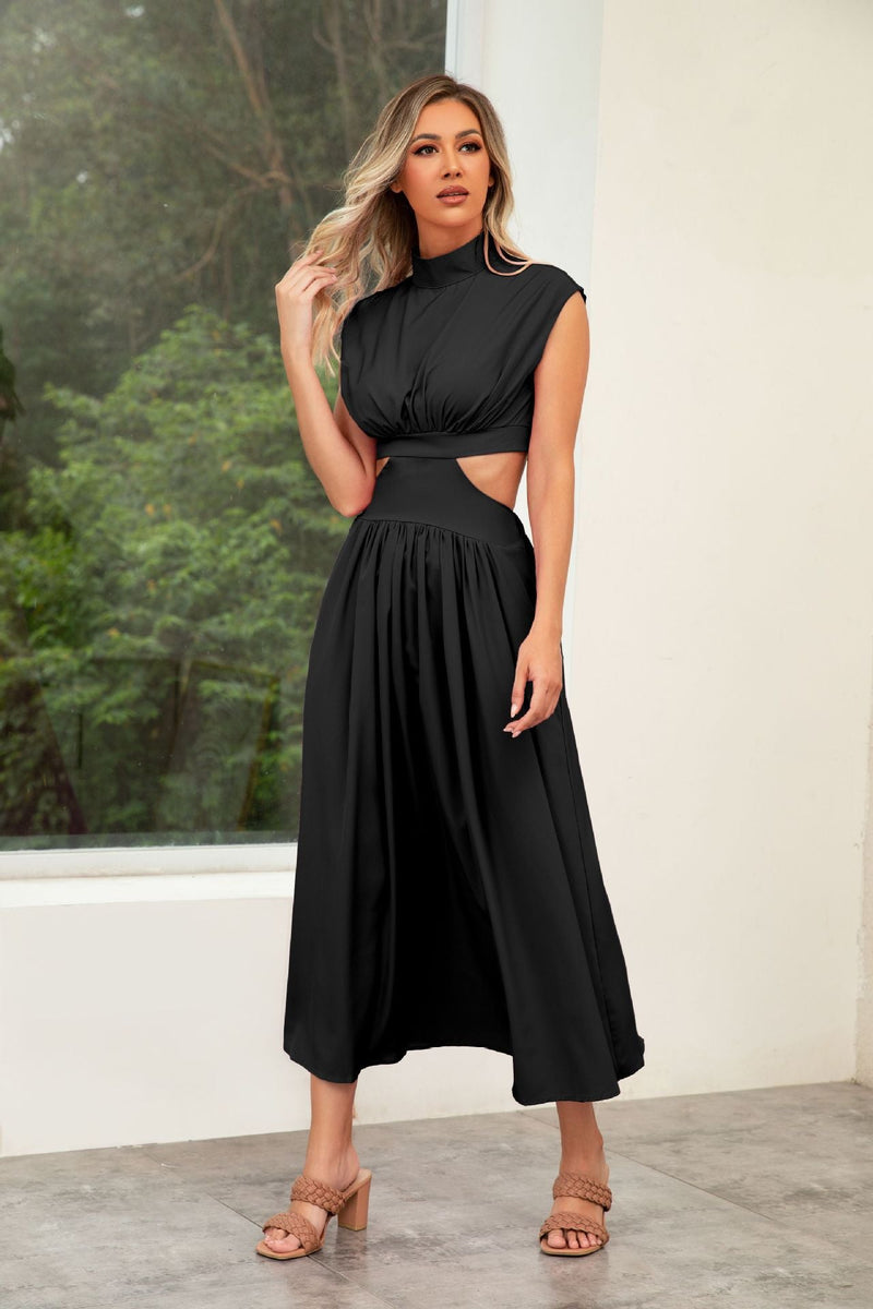 Self Made Real Shot Summer Sweet Stand Collar Macaron Color Cropped Outfit Maxi Dress