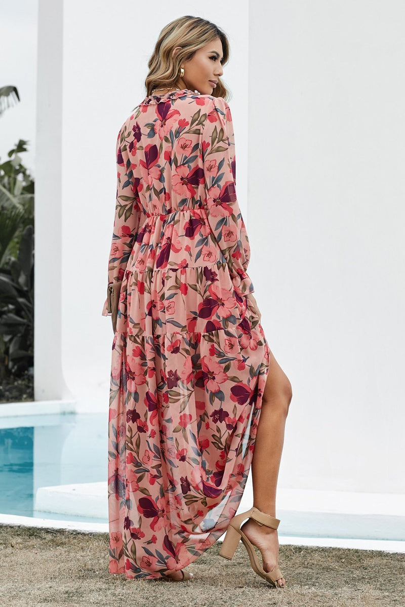 Dale Printed V-neck Tiered Maxi Dress