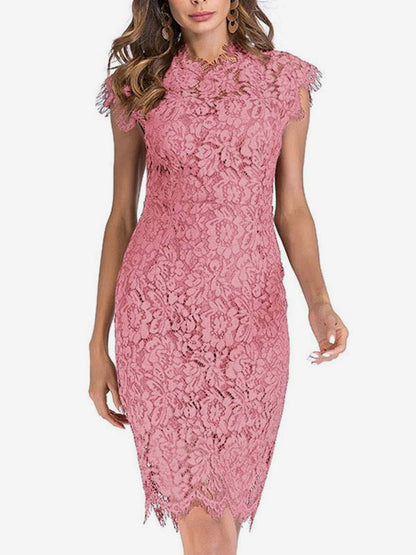Birthday Bodycon Dresses Pink Sleeveless Designed Neckline Midi Dress Sheath Dress Pencil Dress