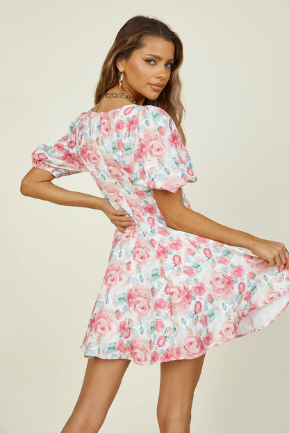 ’s Spring Summer Short Sleeve V-neck Printed Dress – Print Mini Dress