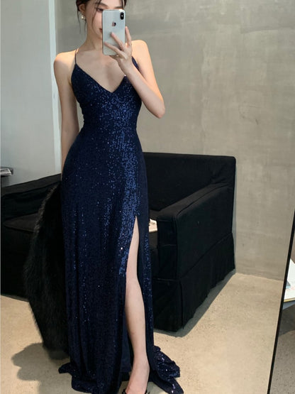 Backless Evening Party Dresses for V-neck Split Slim Spring Summer Maxi Dress Prom Robe Birthday Vestidos New