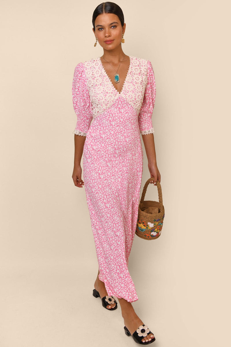 Lace V-neck Midi Dress