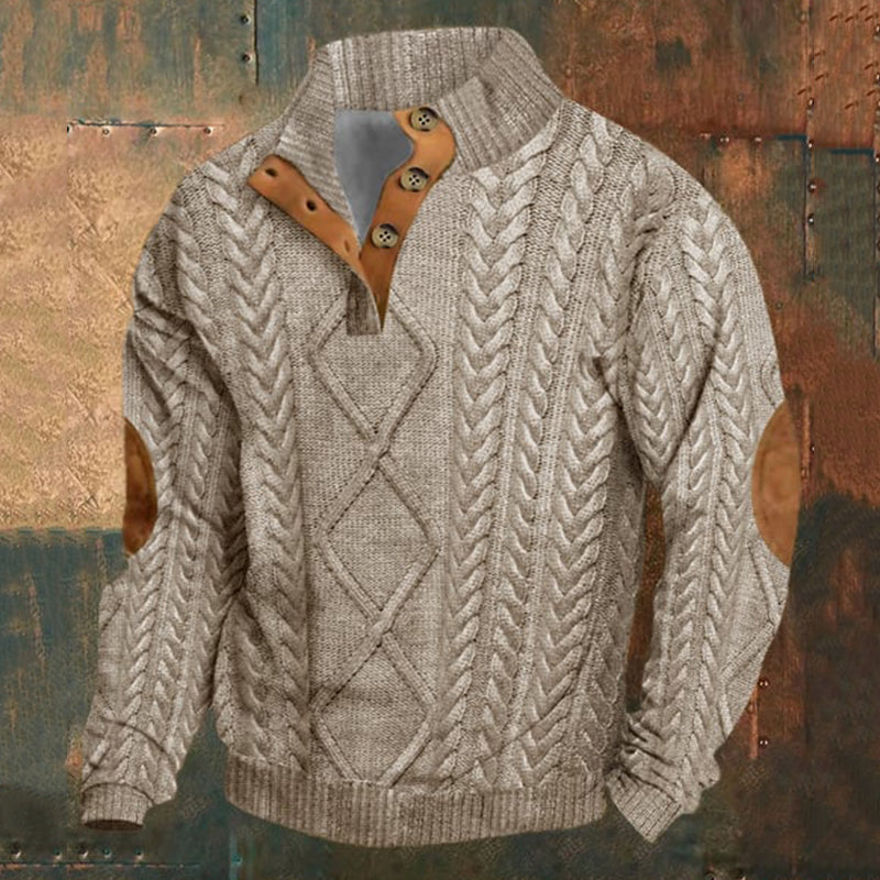 Men's Vintage Western Print Standing Collar Casual Sweatshirt elevenforest