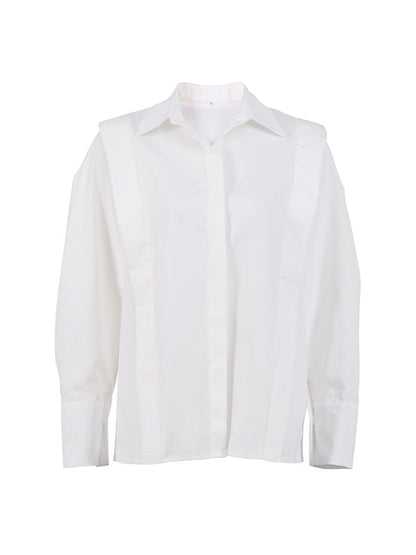 Long Sleeves Loose Buttoned Color Lapel Blouses&shirts Tops