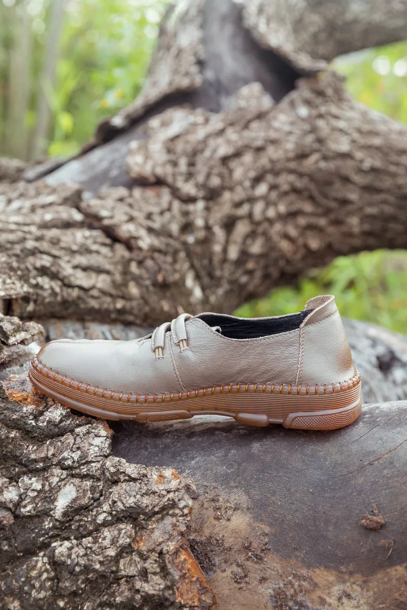 Rumour Has It| Embroidered Leather Loafer - Grey