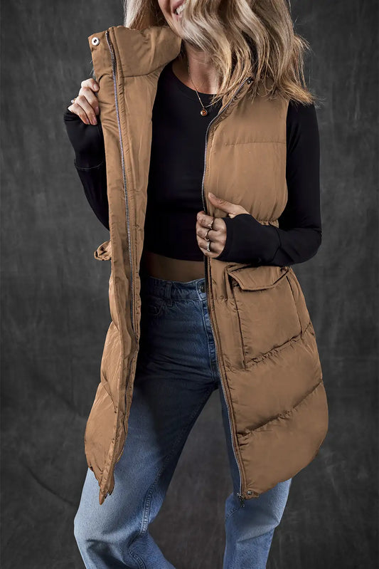 Coffee Longline Puffer Vest