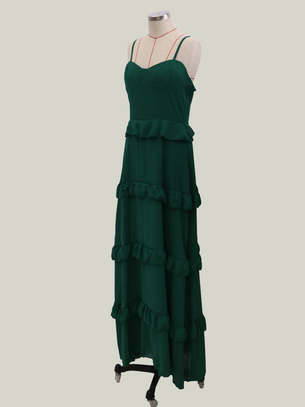Green Maxi Dresses Sleeveless Straps Neck Sleeveless Floor Length Dress