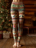 Comstylish Retro Christmas Elements Printed Women's Winter Knitted Tight-fitting Leggings