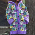 Colorful Cat Print Women's Cardigan Sweater artswardrobe