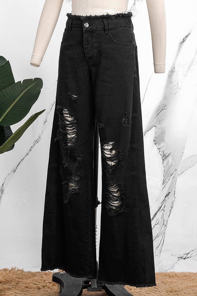 Ripped Patchwork Mid Waist Regular Denim Jeans (subject to the Actual Object)(5 Colors)
