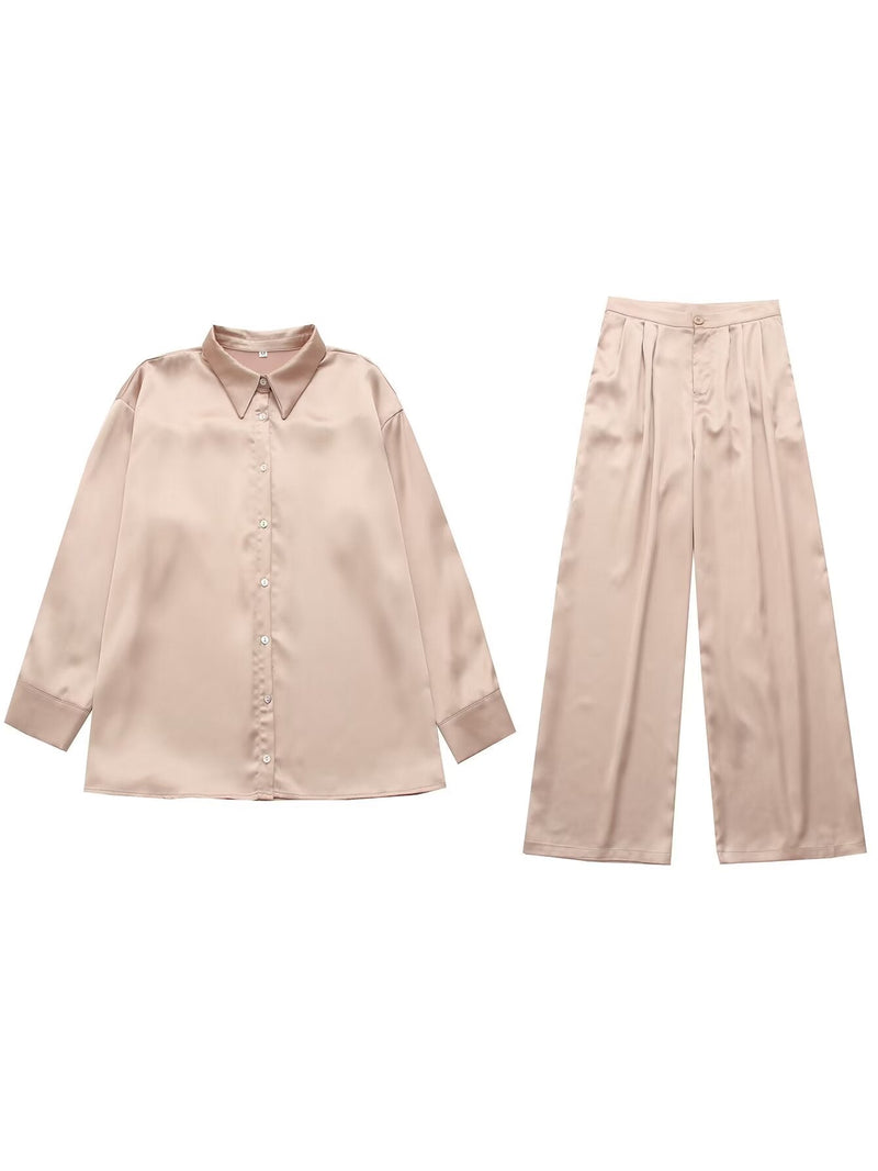 Autumn Winter Shirt Straight Pants Two Piece Suit Office – Stylish and Comfortable Outfit for Work or Wear