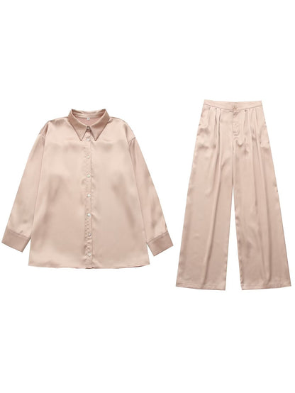 Autumn Winter Shirt Straight Pants Two Piece Suit Office – Stylish and Comfortable Outfit for Work or Wear