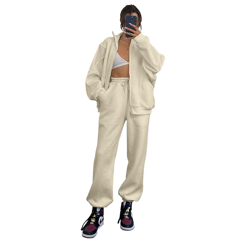 Autumn Winter Color Stand Collar Cardigan Long Sleeve Sweaters Clothing Trousers Suit
