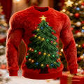 Comstylish Men's Ugly Christmas Tree Art Crew Neck Plush Sweatshirt