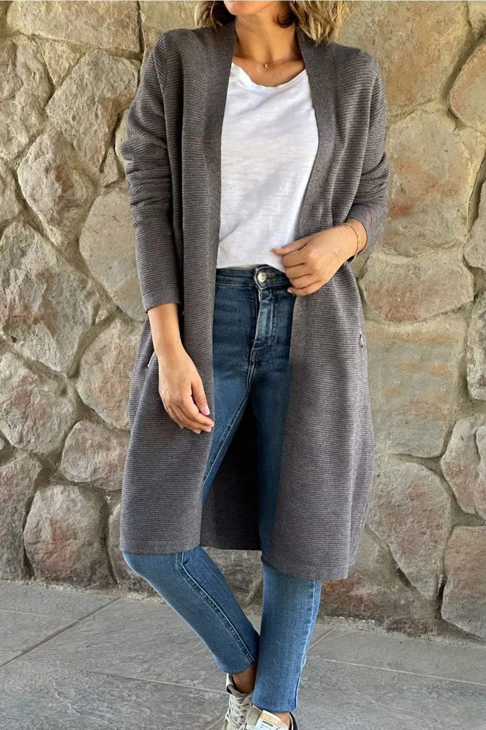 Color Knitted Sweater Long Coat