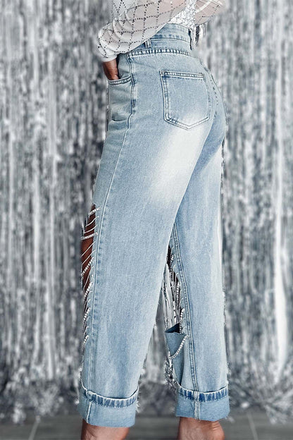 Street Ripped Chains Loose Denim Jeans