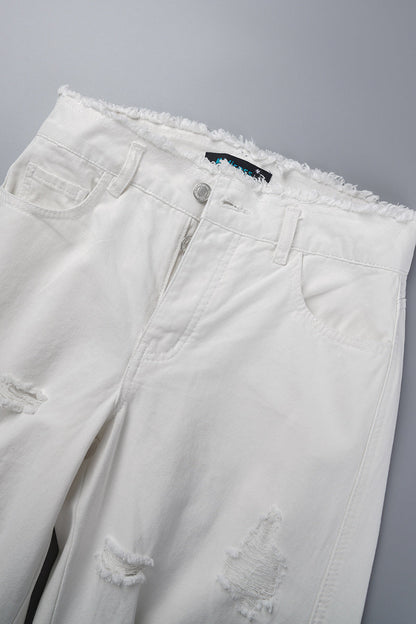 Ripped Patchwork Mid Waist Regular Denim Jeans (subject to the Actual Object)(5 Colors)