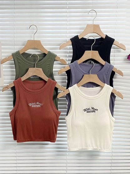 Summer Ribbed Top Letter Vest Female Y2k Crop Top Sleeveless T-shirt Short Sport Tops Korean Tank Top