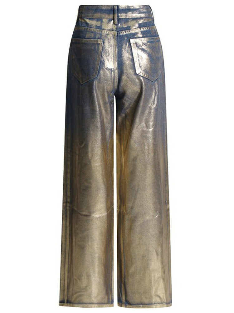 Taruxy Pu Jeans Woman New Winter High Waisted Jeans Street Loose Baggy Denim Pants Bottoms
