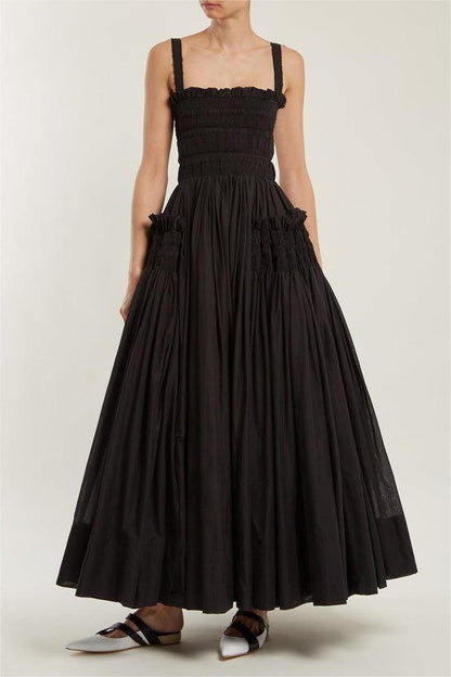 Ruched Smocking Strapless Midi Dress