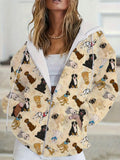 Comstylish Vintage Dogs Print Women's Zipper Hooded Sweatshirt