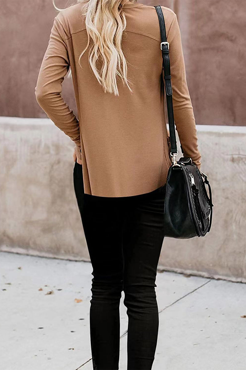 Patchwork Buttons V Neck T-shirts(6 Colors)