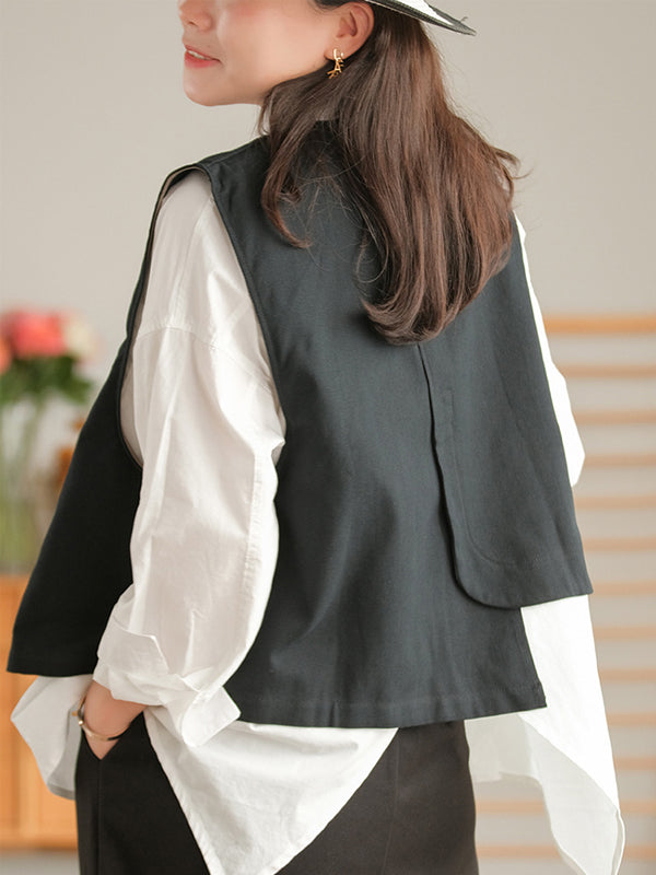 Asymmetric Color Buttoned Vest Top