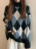 JO | Sweater with high neckline in checkerboard pattern