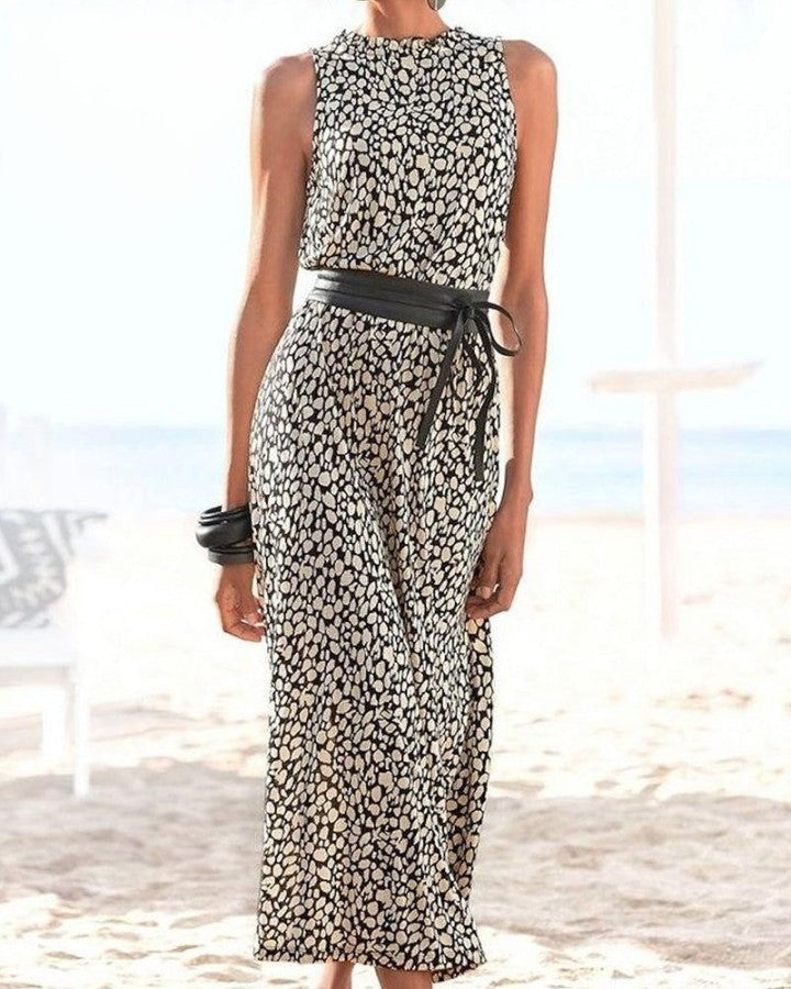 KS | Sleeveless dress with trendy print and belt
