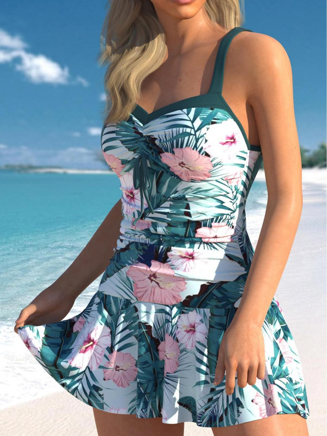 KS swimsuit with lacing and floral print