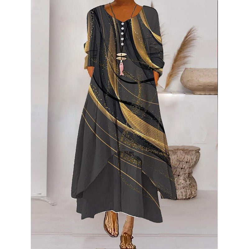 KS | Long-sleeved maxi dress - button neckline