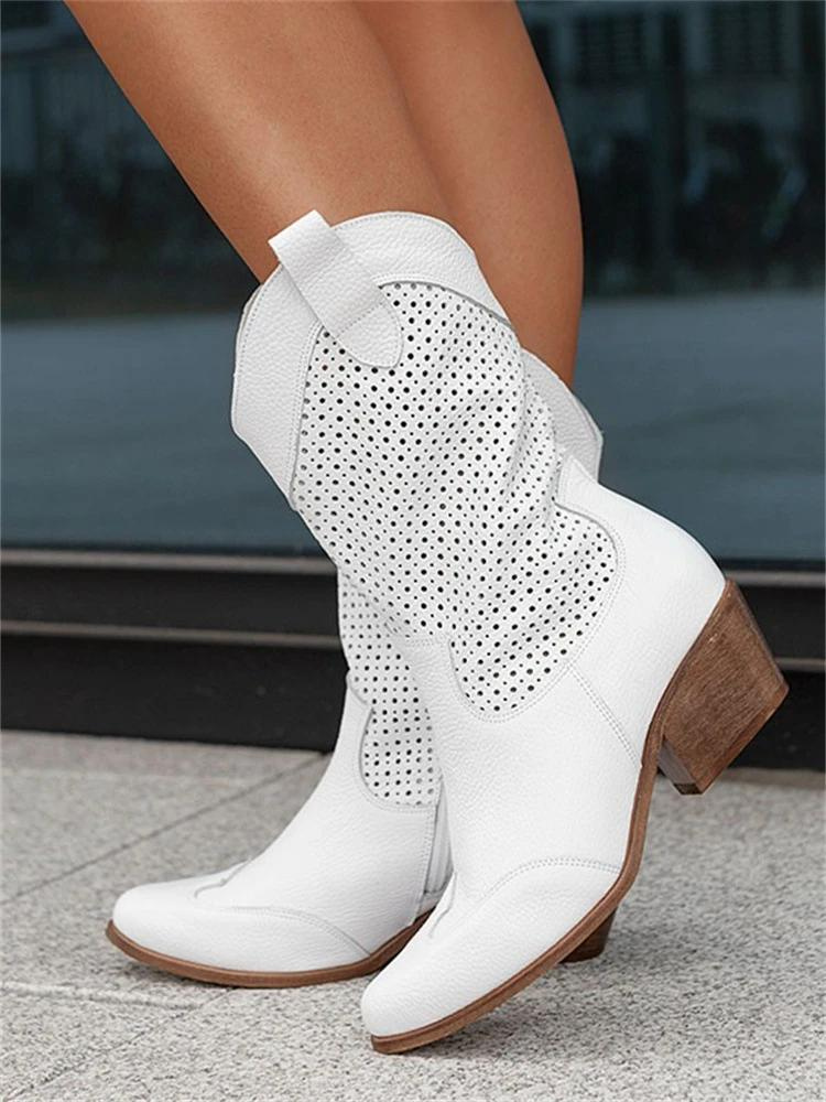 KS | Mid High Heel Branded Suede Low Cut Women's Boots Trendy