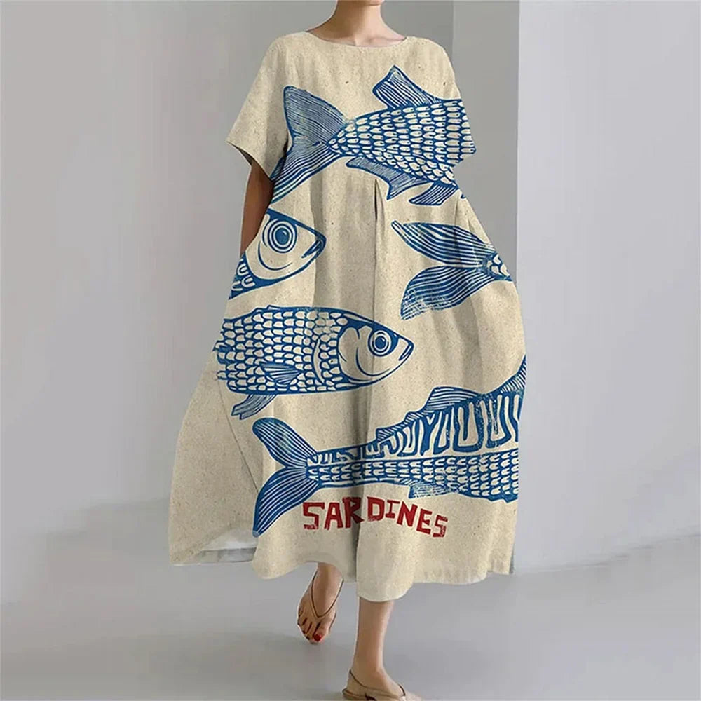 KS | Plus-Size Loose Fit Summer Dress with Pocket & O-Neck Elegant Summer Maxi Dress